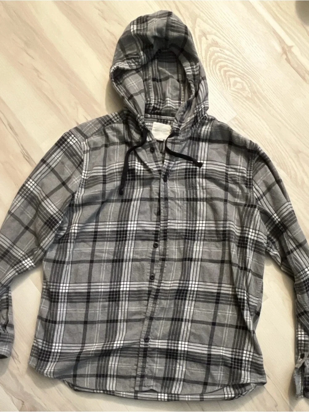 American Eagle Outfitters Gray Plaid Hooded Shirt Jacket